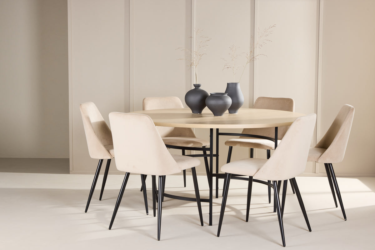 Venture Design Night & Copenhagen Matstolar 2-pack Beige + Runda Matbord ⌀140 Vitputsad
