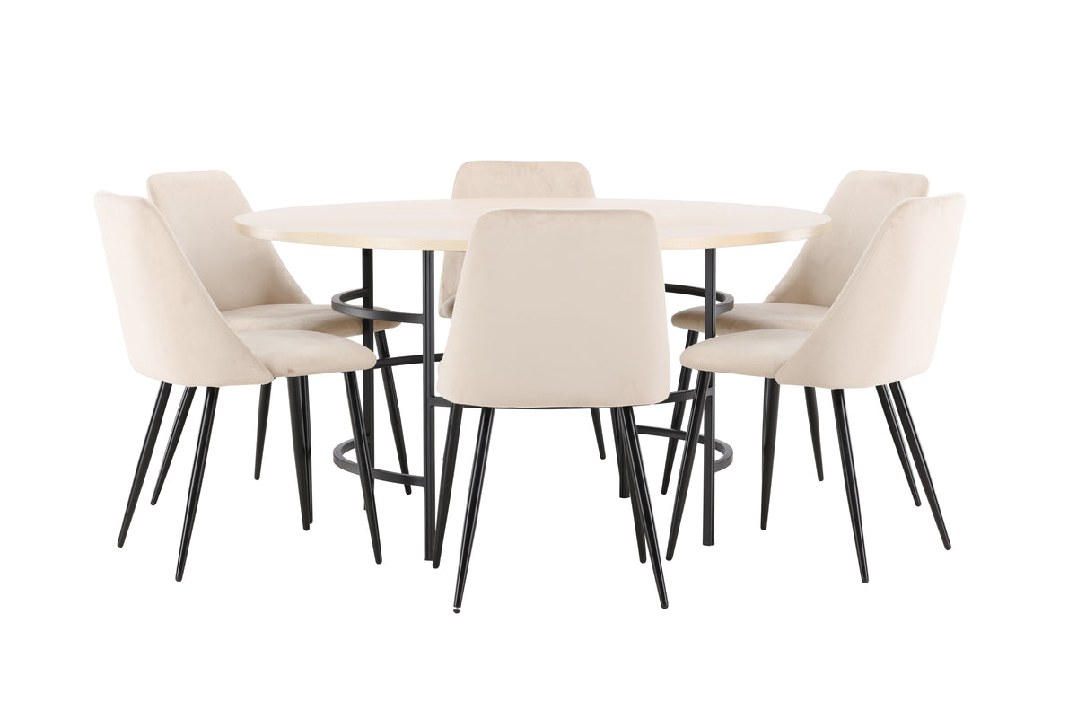 Venture Design Night & Copenhagen Matstolar 2-pack Beige + Runda Matbord ⌀140 Vitputsad