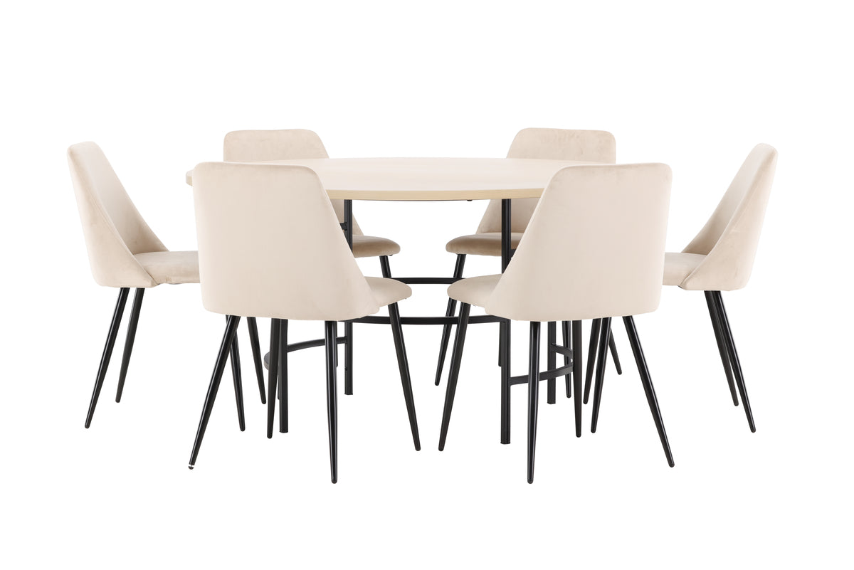 Venture Design Night & Copenhagen Matstolar 2-pack Beige + Runda Matbord ⌀140 Vitputsad