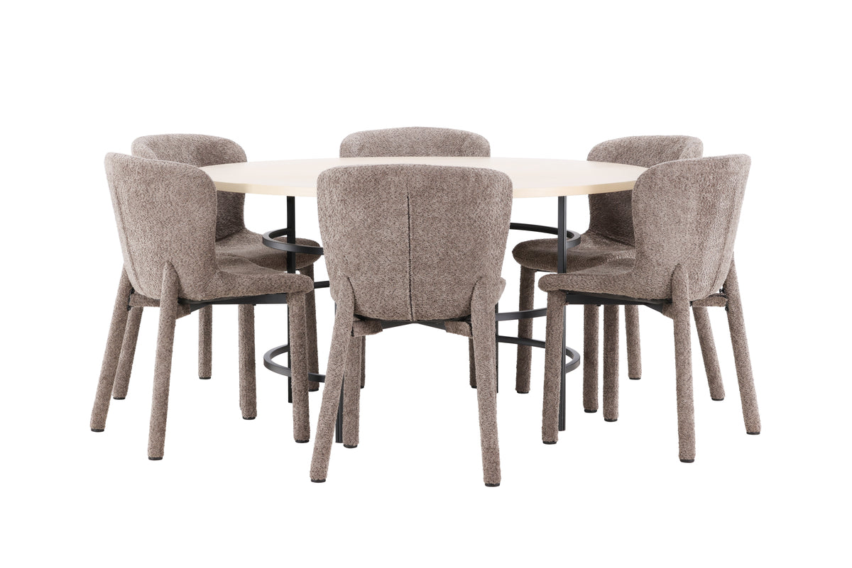 Venture Design Copenhagen & Astoria Runda Matbord ⌀140 Vitputsad + Matstolar 2-pack Brun