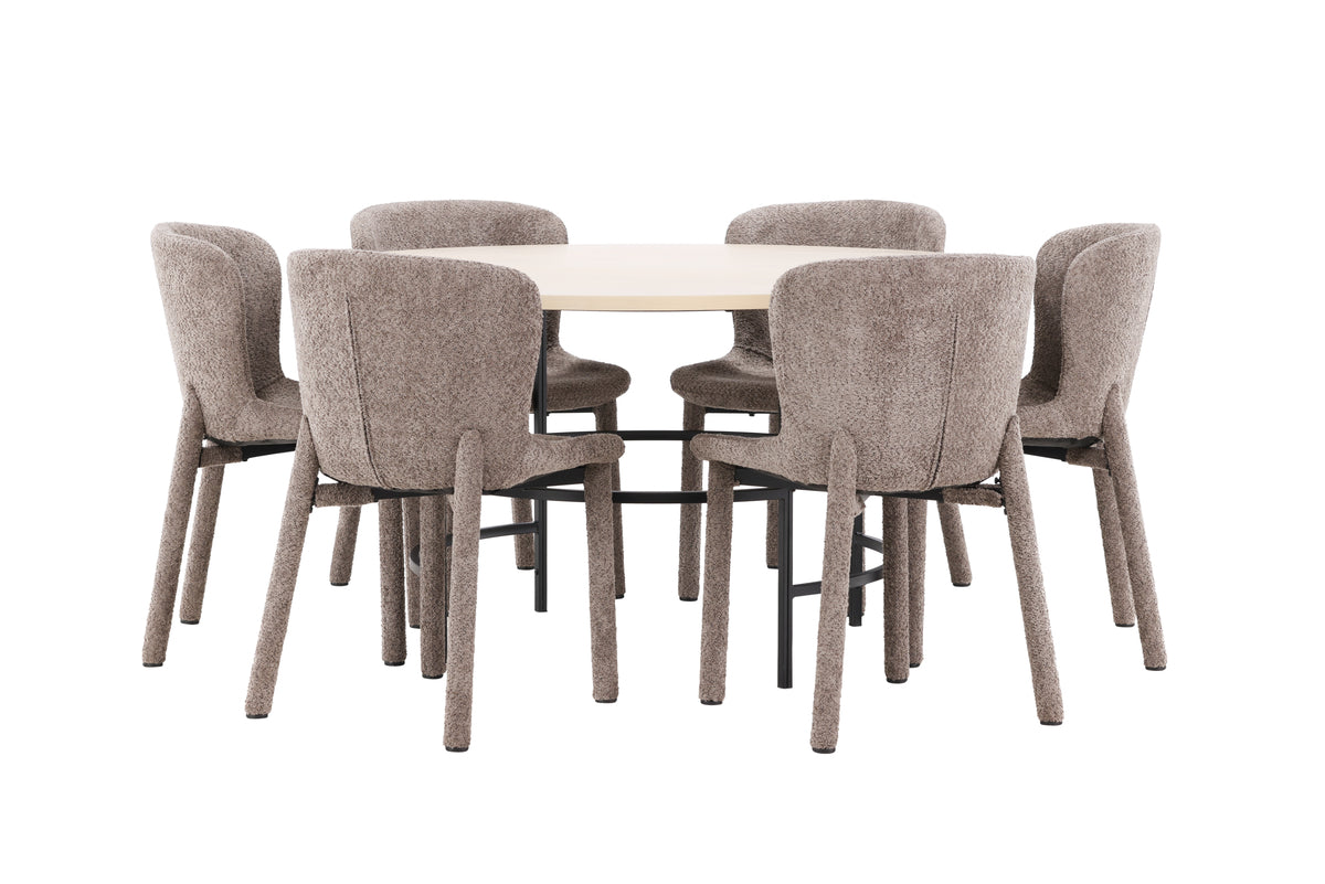 Venture Design Copenhagen & Astoria Runda Matbord ⌀140 Vitputsad + Matstolar 2-pack Brun