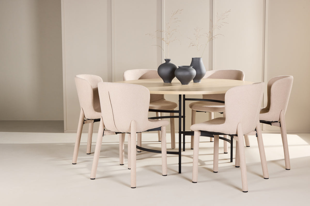 Venture Design Copenhagen & Astoria Runda Matbord ⌀140 Vitputsad + Matstolar 2-pack Beige