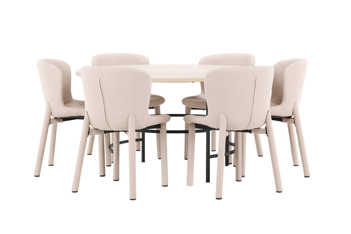 Venture Design Copenhagen & Astoria Runda Matbord ⌀140 Vitputsad + Matstolar 2-pack Beige