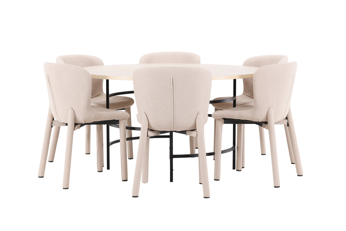 Venture Design Copenhagen & Astoria Runda Matbord ⌀140 Vitputsad + Matstolar 2-pack Beige