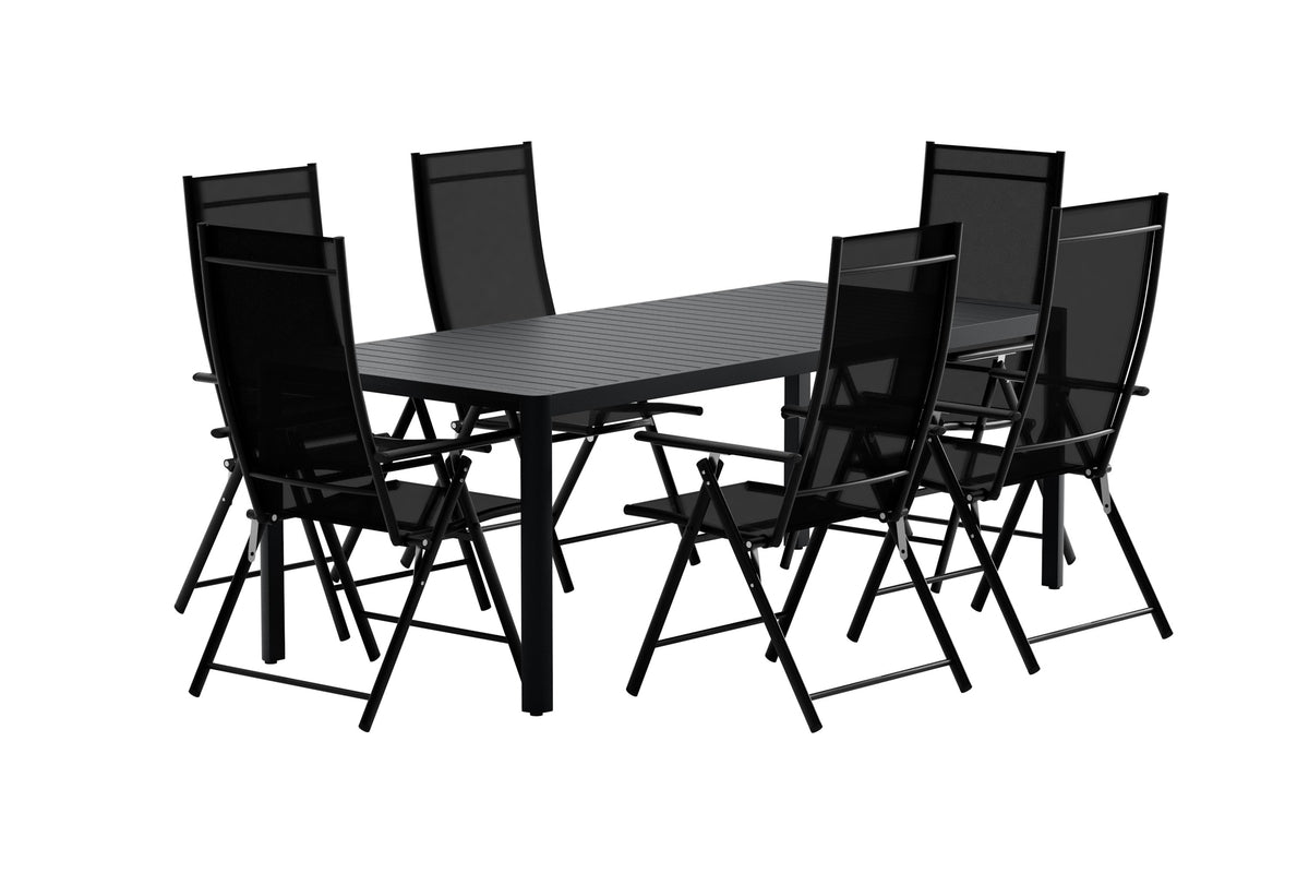 Venture Design Giardini & Levanzo Rektangulära Matbord 200 x 90 Svart + Positionsstolar 2-pack Svart