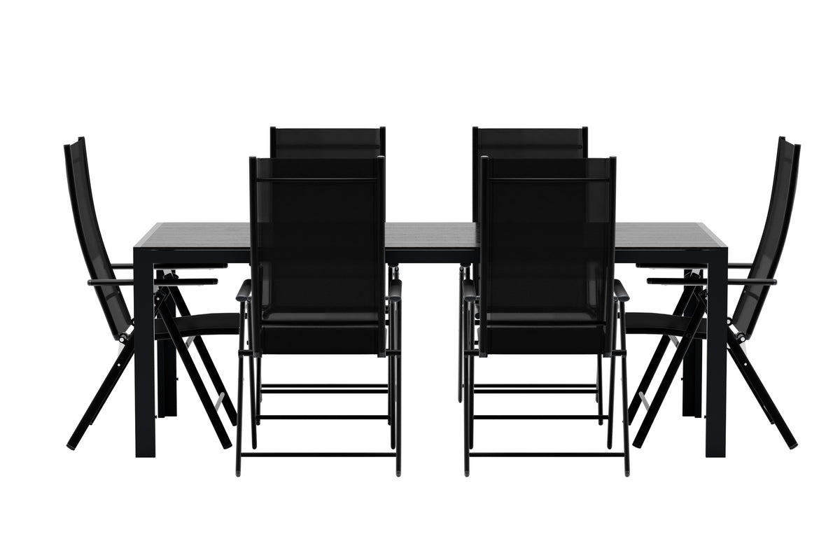 Venture Design Break & Levanzo Rektangulära Matbord 205 x 90 Svart + Positionsstolar 2-pack Svart