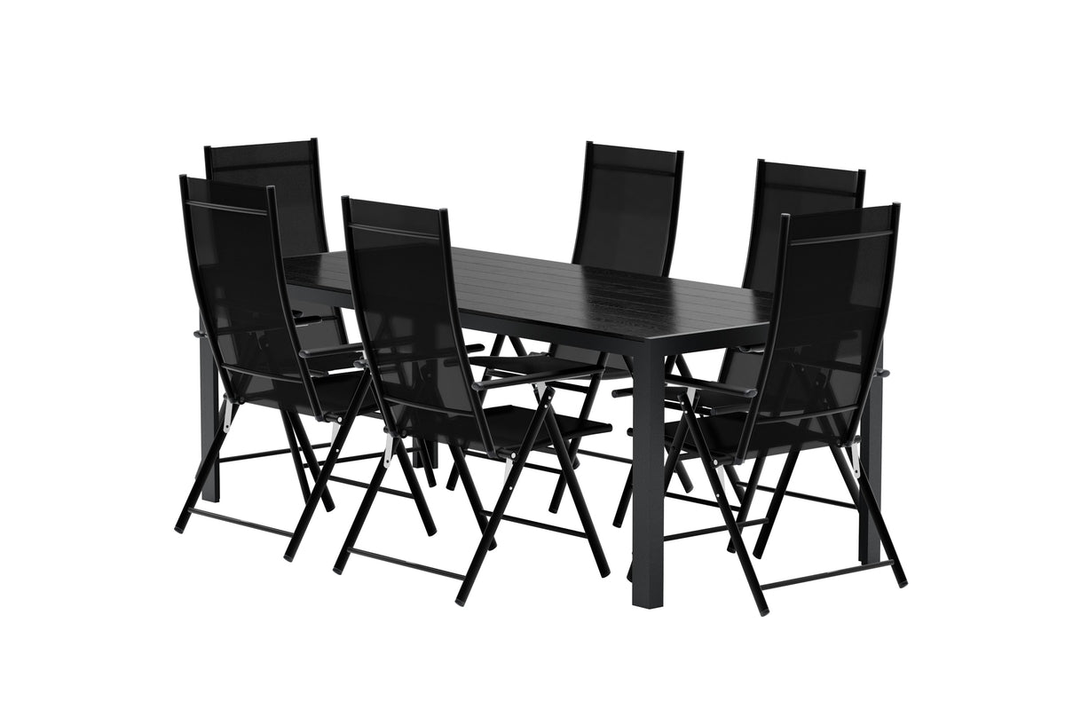 Venture Design Break & Levanzo Rektangulära Matbord 205 x 90 Svart + Positionsstolar 2-pack Svart