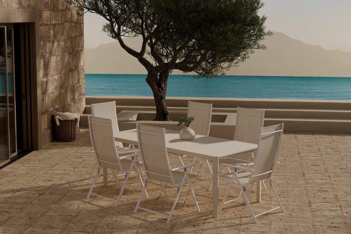 Venture Design Giardini & Levanzo Rektangulära Matbord 200 x 90 Beige + Positionsstolar 2-pack Beige