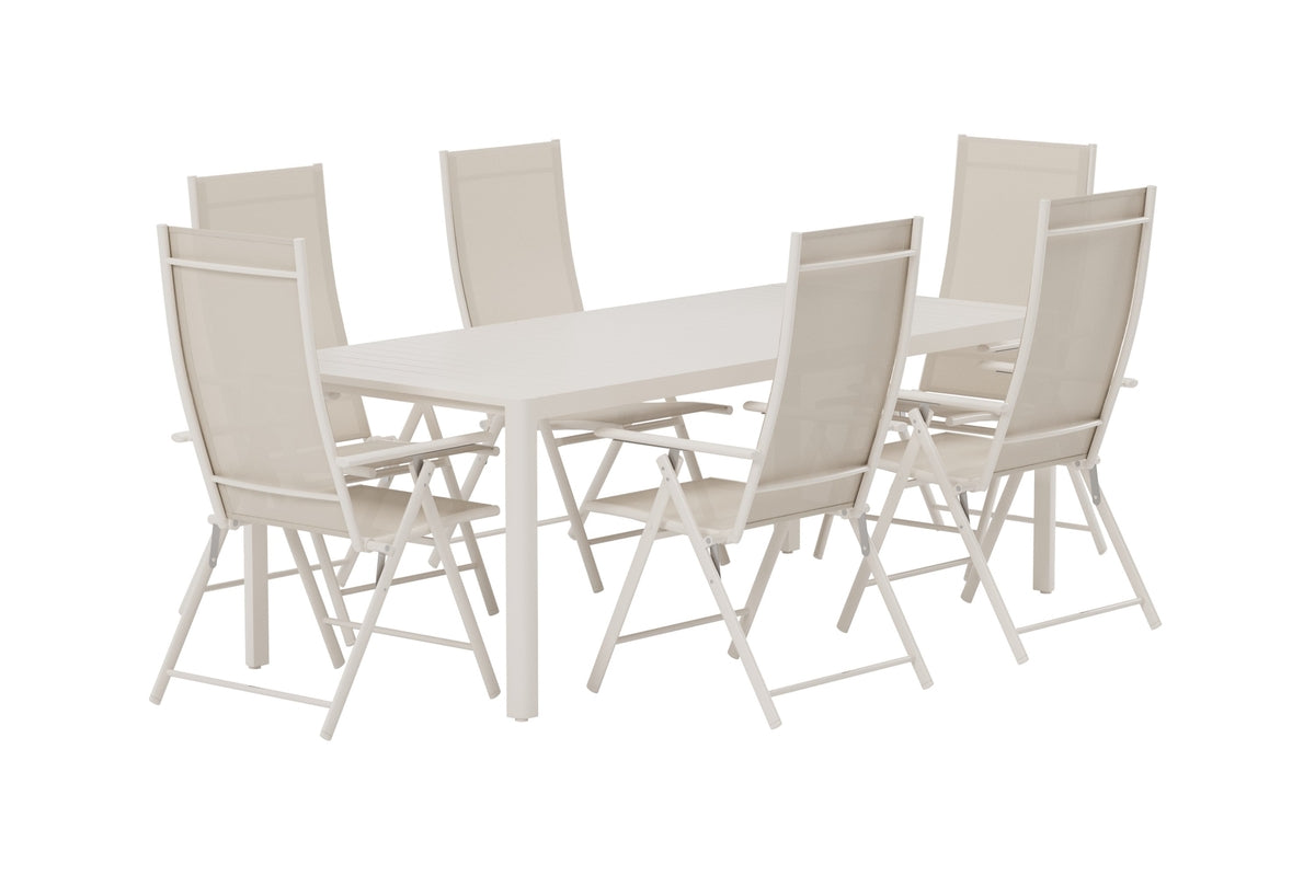 Venture Design Giardini & Levanzo Rektangulära Matbord 200 x 90 Beige + Positionsstolar 2-pack Beige