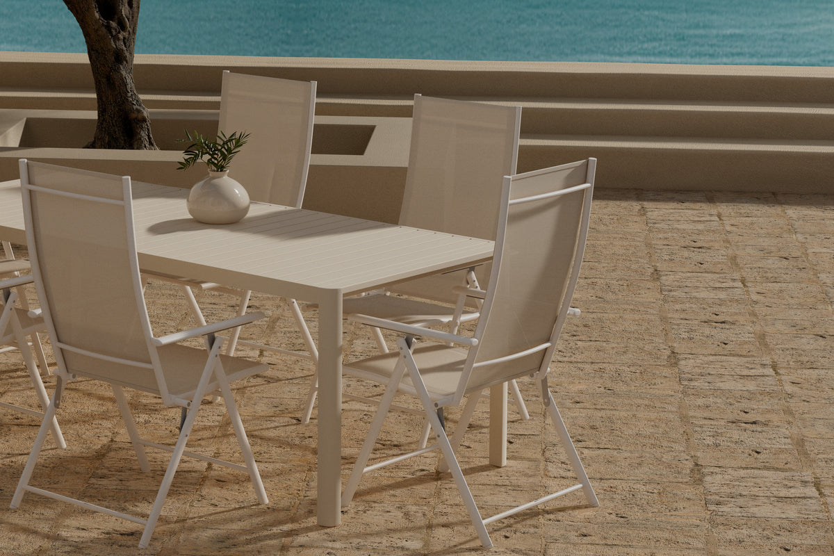 Venture Design Giardini & Levanzo Rektangulära Matbord 200 x 90 Beige + Positionsstolar 2-pack Beige
