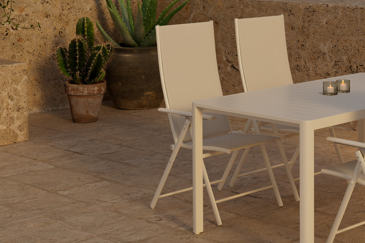 Venture Design Giardini & Levanzo Rektangulära Matbord 150 x 85 Beige + Positionsstolar 2-pack Beige