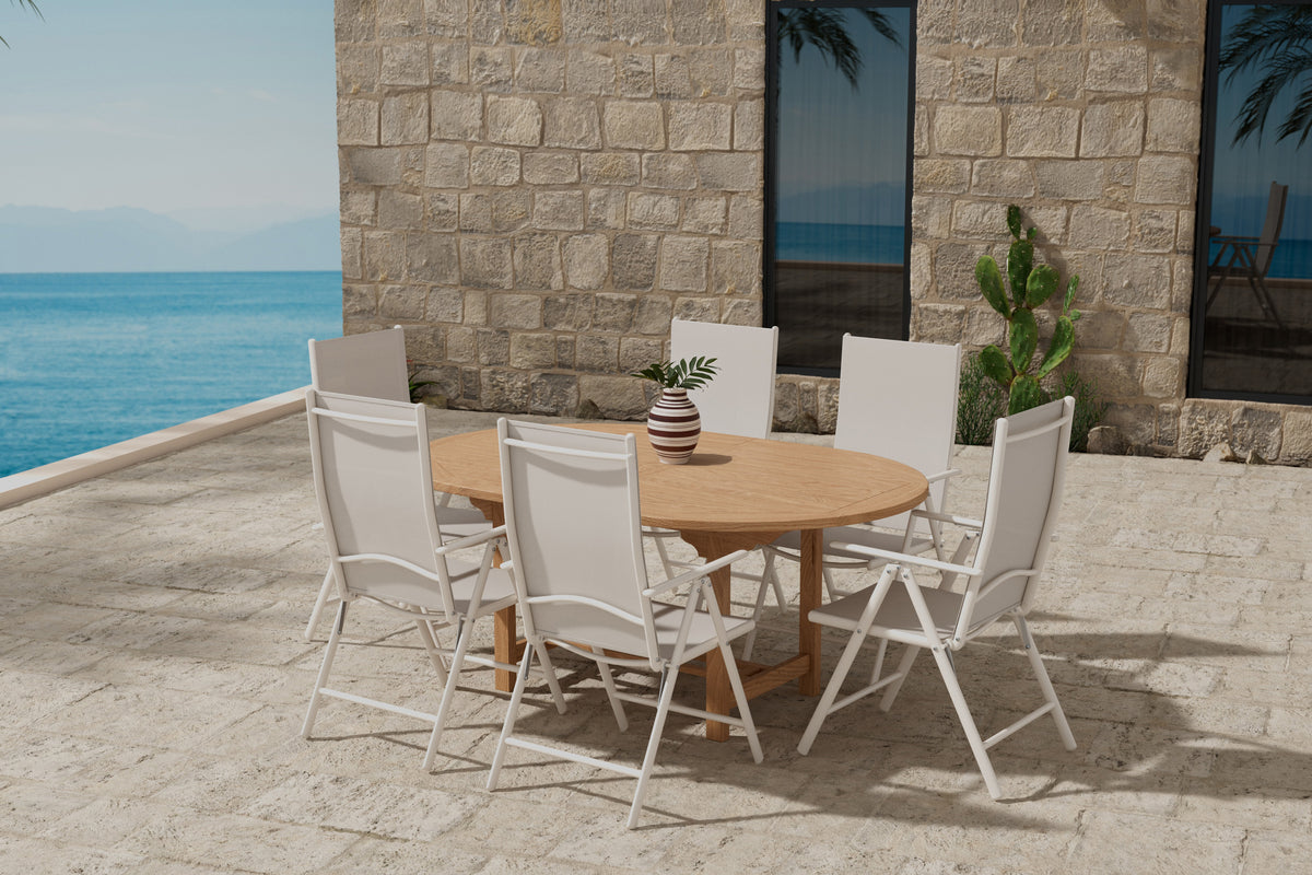 Venture Design Kenya & Break Ovala Matbord 180 x 120 Natur + Matstolar 2-pack Beige