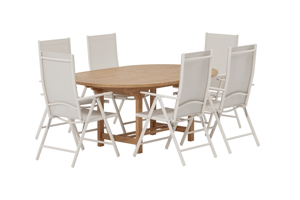 Venture Design Kenya & Break Ovala Matbord 180 x 120 Natur + Matstolar 2-pack Beige