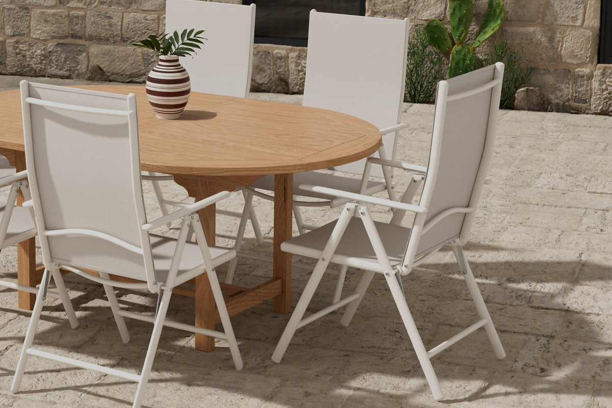 Venture Design Kenya & Break Ovala Matbord 180 x 120 Natur + Matstolar 2-pack Beige