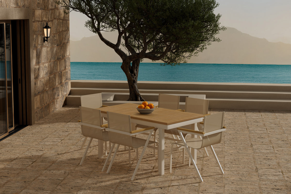 Venture Design Mexico & Panama Matstolar 6-pack Beige + Rektangulära Matbord 160 x 90 Natur