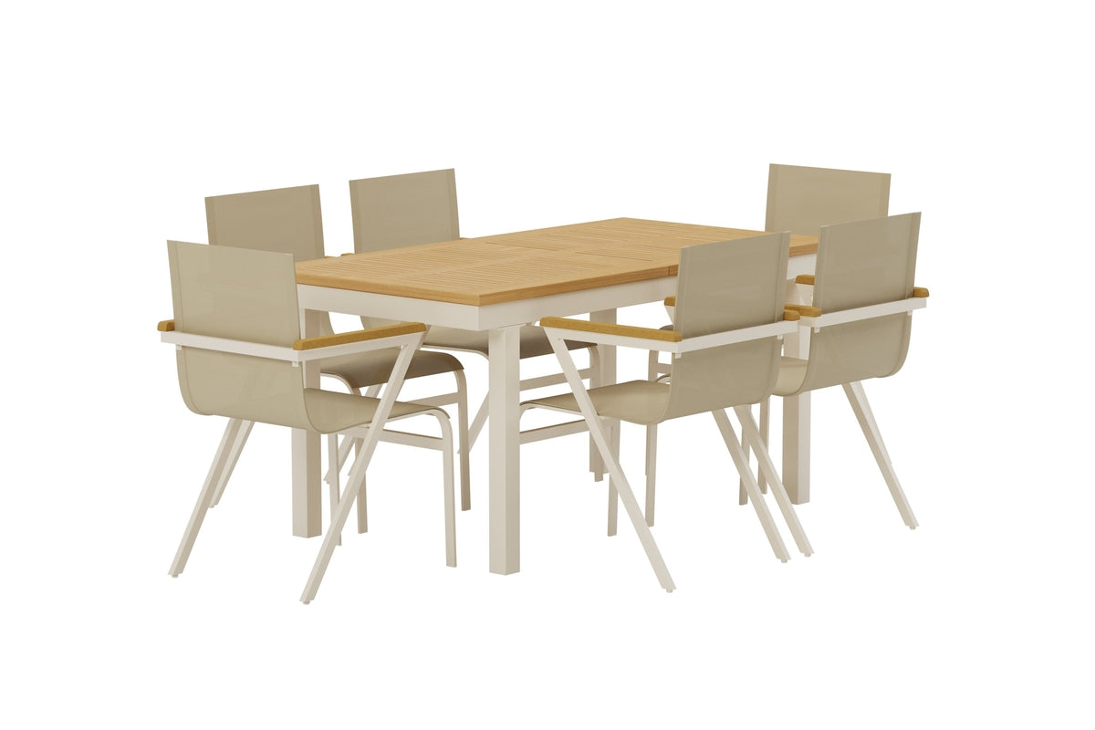 Venture Design Mexico & Panama Matstolar 6-pack Beige + Rektangulära Matbord 160 x 90 Natur