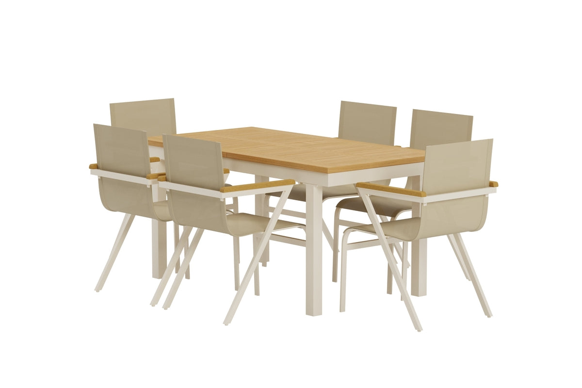 Venture Design Mexico & Panama Matstolar 6-pack Beige + Rektangulära Matbord 160 x 90 Natur