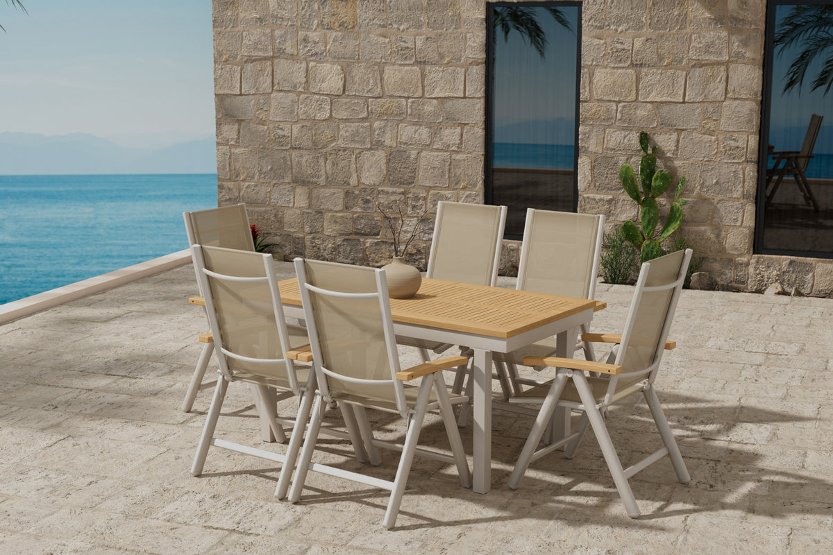 Venture Design Panama Positionsstolar 2-pack Beige + Rektangulära Matbord 160 x 90 Natur