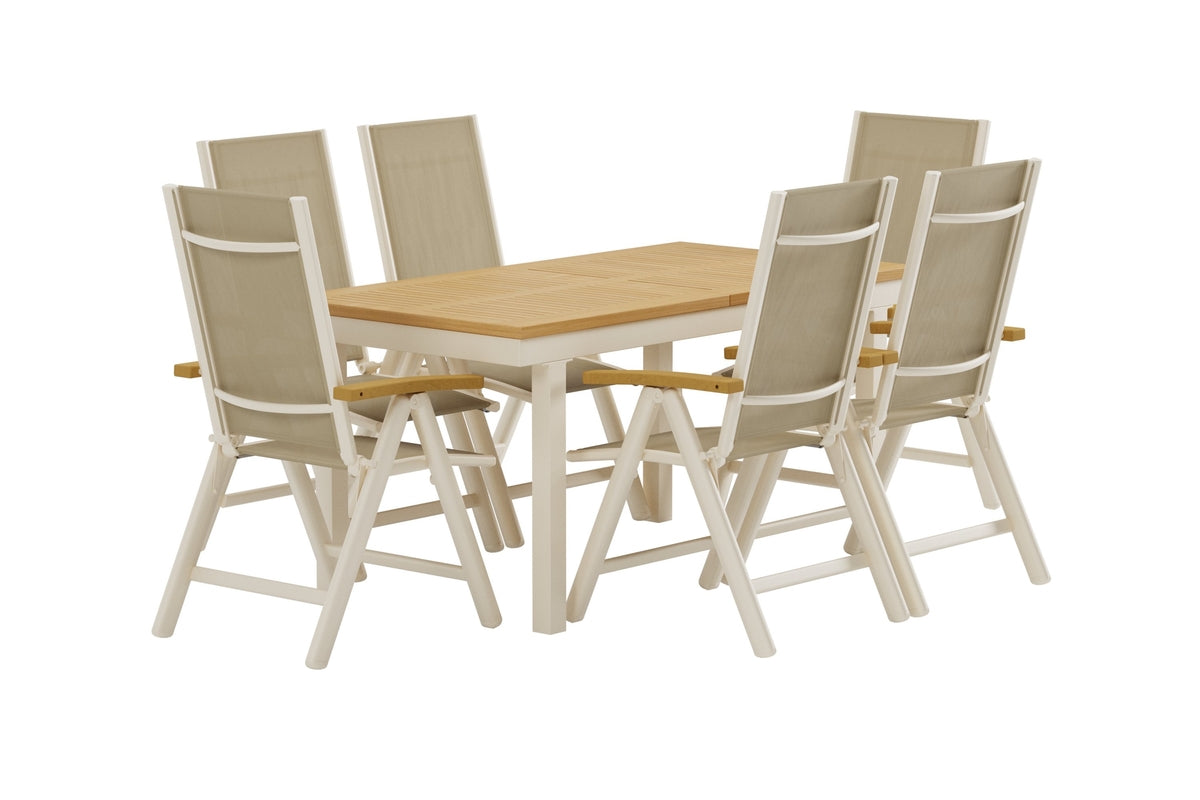Venture Design Panama Positionsstolar 2-pack Beige + Rektangulära Matbord 160 x 90 Natur