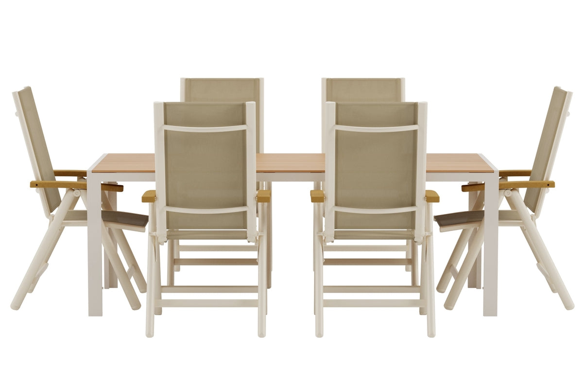 Venture Design Break & Panama Rektangulära Matbord 205 x 90 Beige + Positionsstolar 2-pack Beige