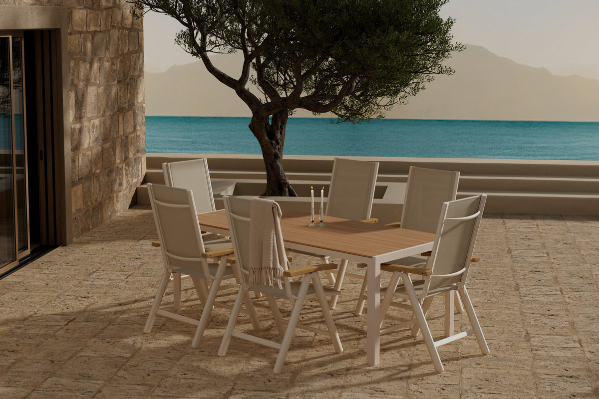 Venture Design Break & Panama Rektangulära Matbord 205 x 90 Beige + Positionsstolar 2-pack Beige
