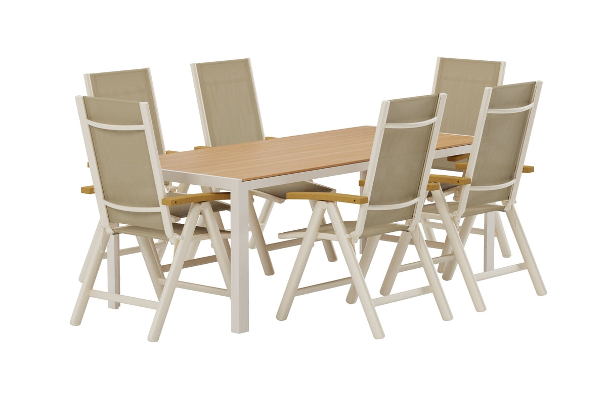 Venture Design Break & Panama Rektangulära Matbord 205 x 90 Beige + Positionsstolar 2-pack Beige