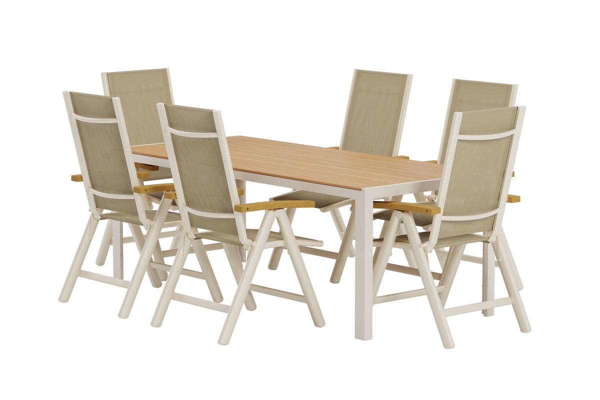 Venture Design Break & Panama Rektangulära Matbord 205 x 90 Beige + Positionsstolar 2-pack Beige