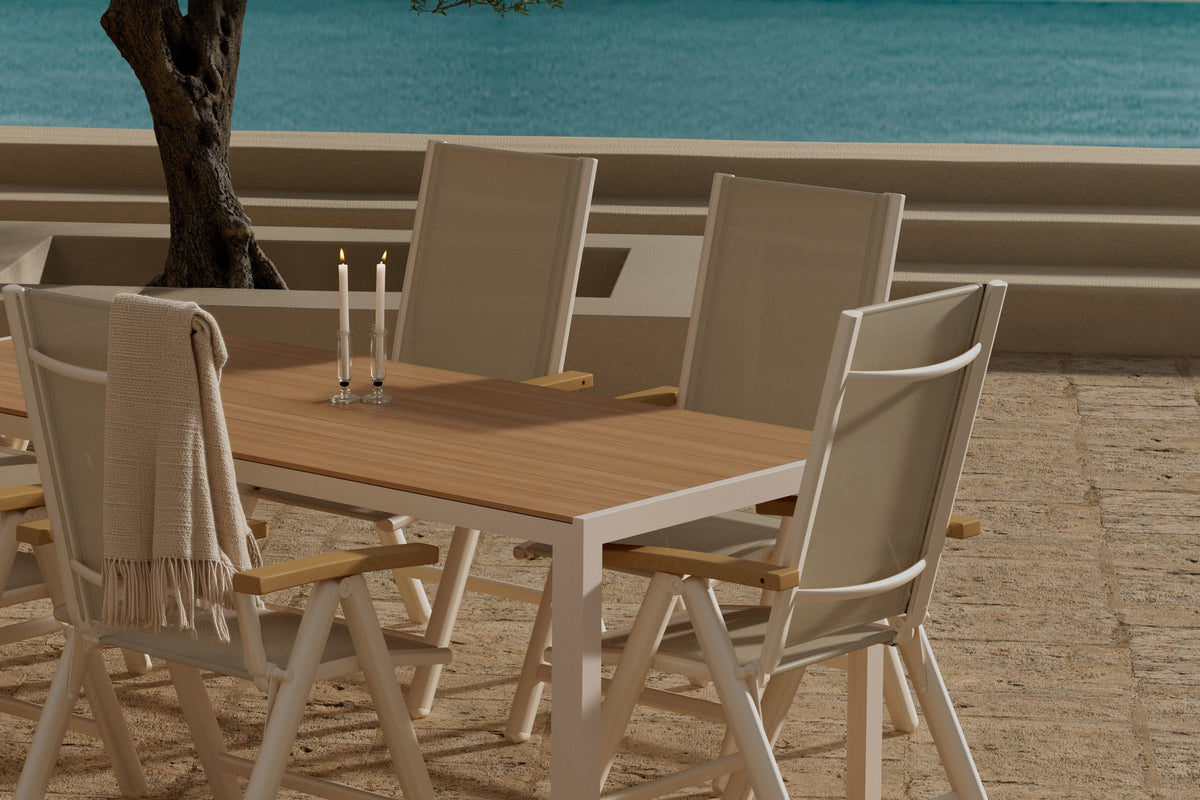 Venture Design Break & Panama Rektangulära Matbord 205 x 90 Beige + Positionsstolar 2-pack Beige