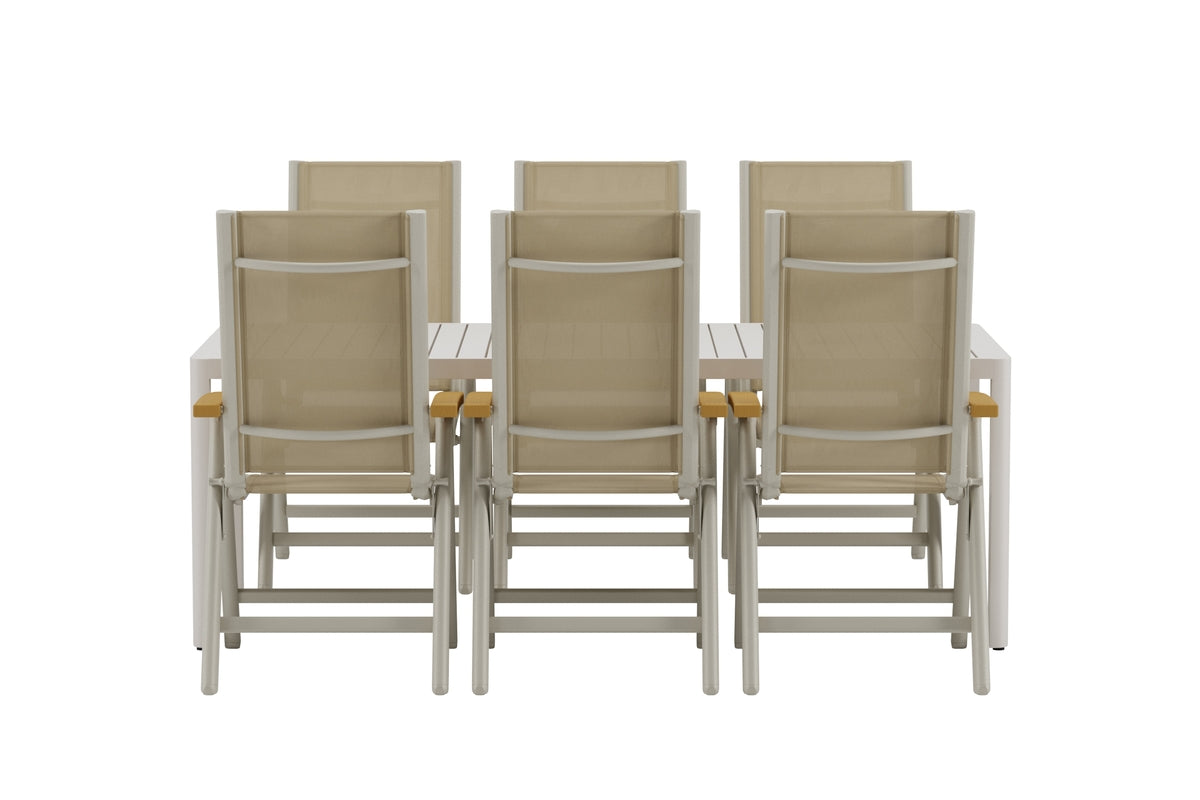 Venture Design Giardini & Panama Rektangulära Matbord 200 x 90 Beige + Positionsstolar 2-pack Beige