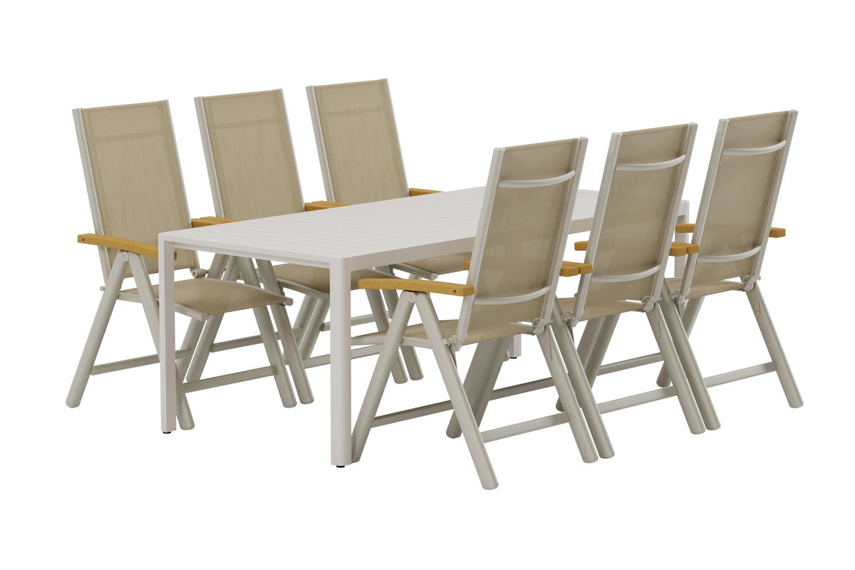 Venture Design Giardini & Panama Rektangulära Matbord 200 x 90 Beige + Positionsstolar 2-pack Beige