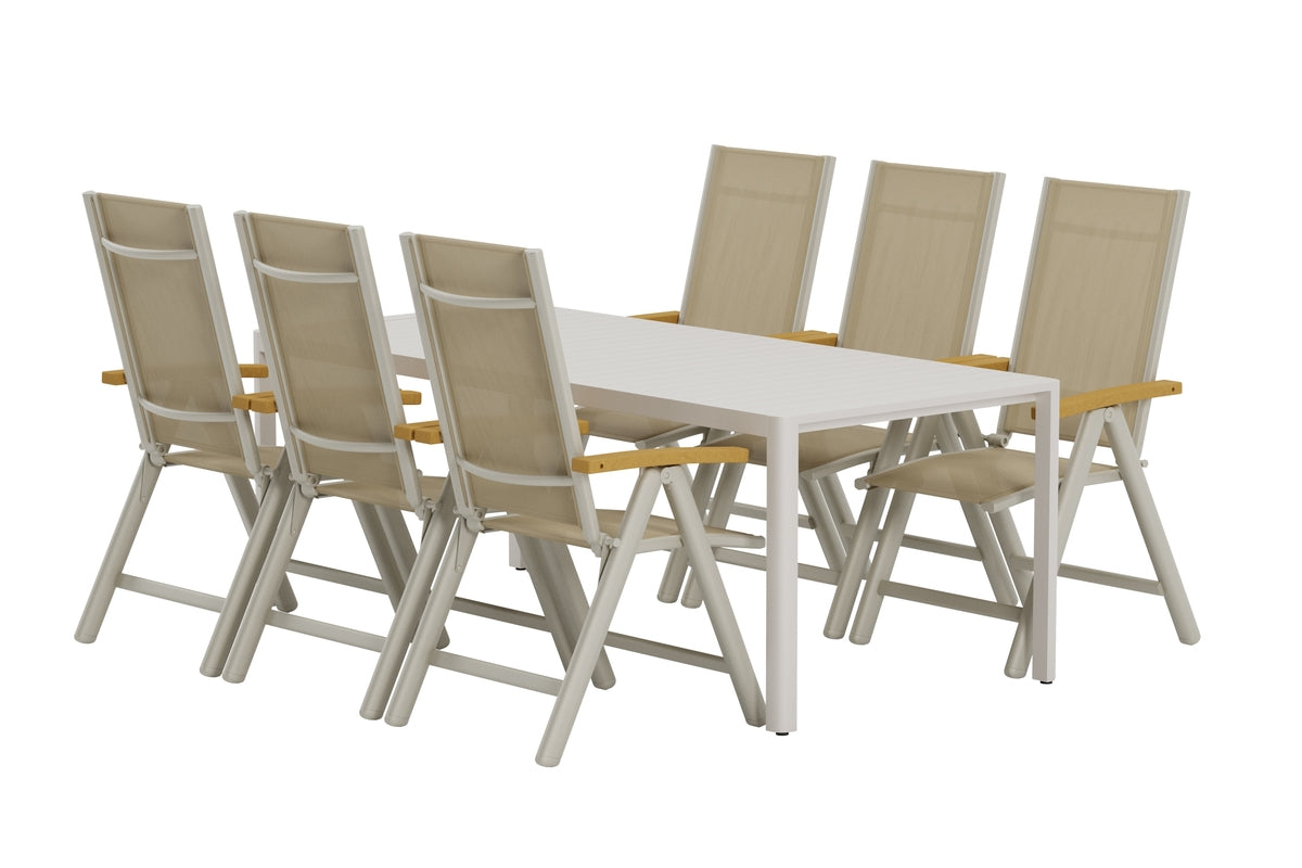Venture Design Giardini & Panama Rektangulära Matbord 200 x 90 Beige + Positionsstolar 2-pack Beige