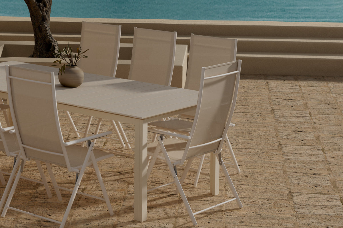 Venture Design Levanzo & Levels Positionsstolar 2-pack Beige + Rektangulära Matbord 229 × 100 Beige