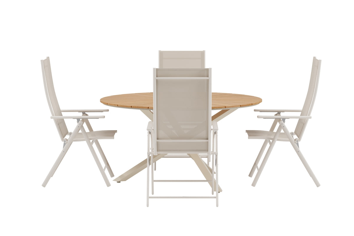 Venture Design Levanzo & Mexico Positionsstolar 2-pack Beige + Runda Matbord Ø140 Natur