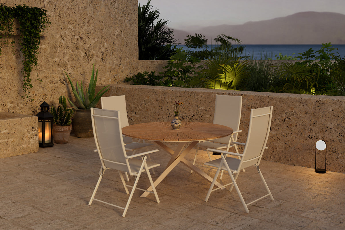 Venture Design Levanzo & Mexico Positionsstolar 2-pack Beige + Runda Matbord Ø140 Natur