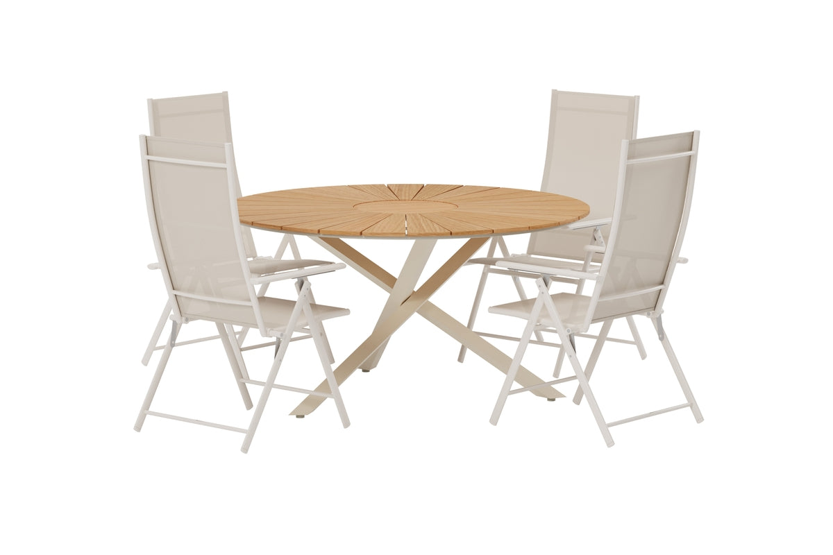 Venture Design Levanzo & Mexico Positionsstolar 2-pack Beige + Runda Matbord Ø140 Natur