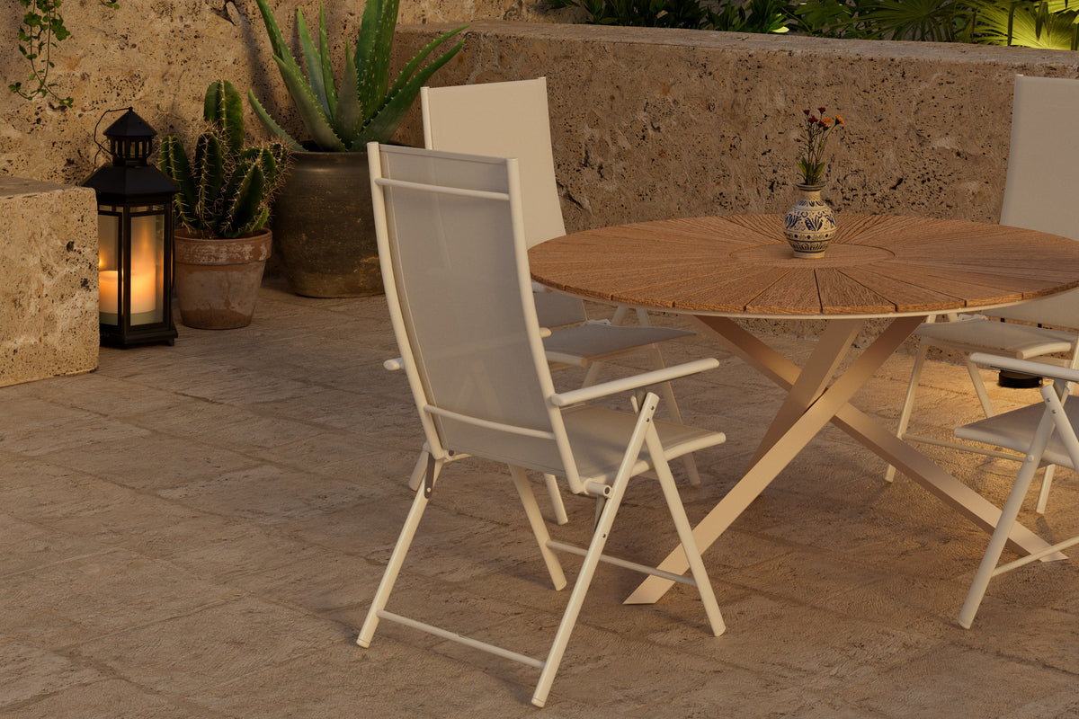 Venture Design Levanzo & Mexico Positionsstolar 2-pack Beige + Runda Matbord Ø140 Natur