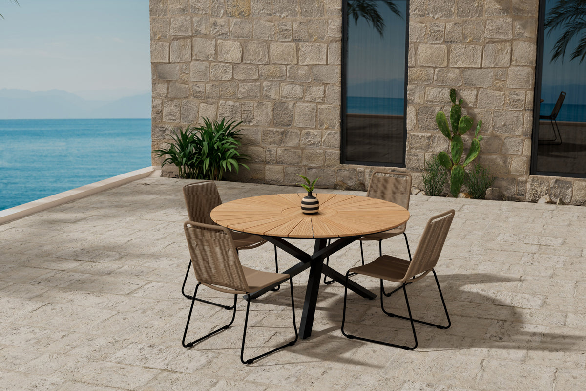 Venture Design Mexico & Lindos Runda Matbord ⌀140 Svart + Matstolar 2-pack Brun