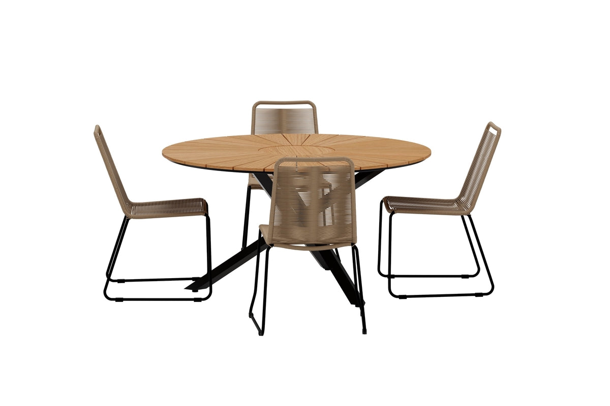 Venture Design Mexico & Lindos Runda Matbord ⌀140 Svart + Matstolar 2-pack Brun
