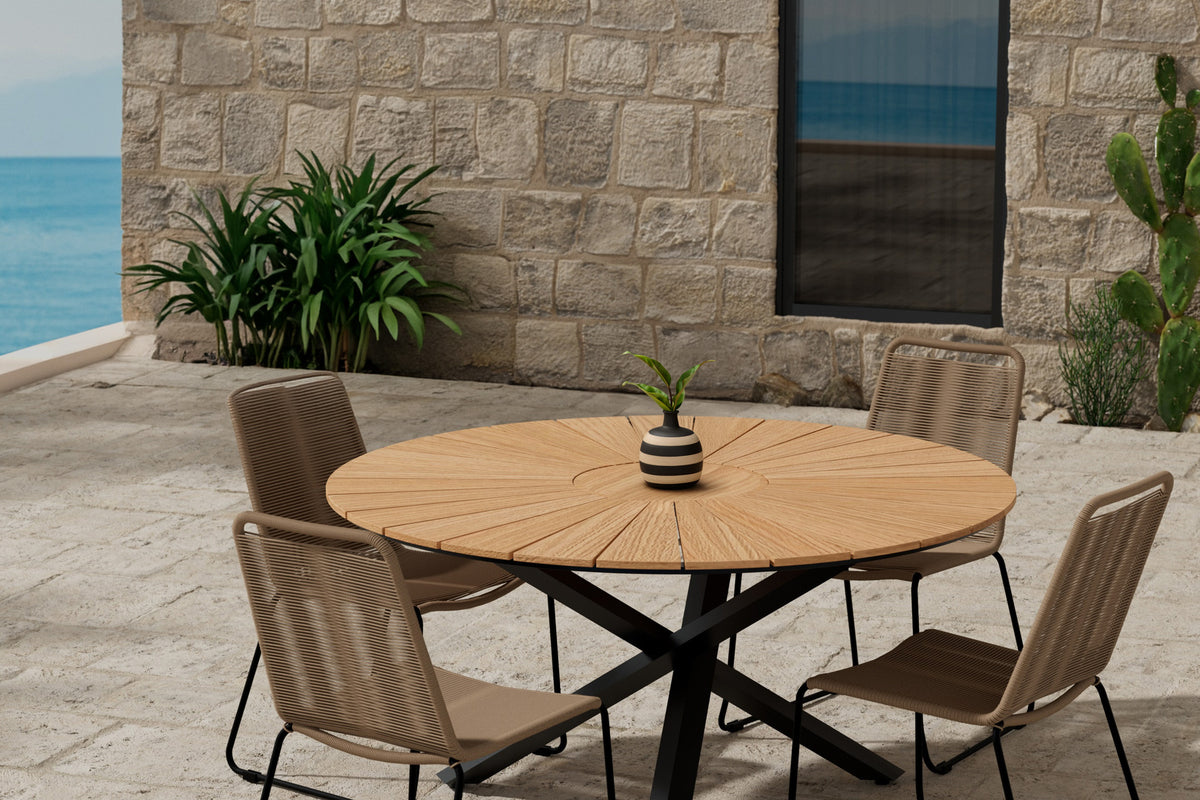 Venture Design Mexico & Lindos Runda Matbord ⌀140 Svart + Matstolar 2-pack Brun