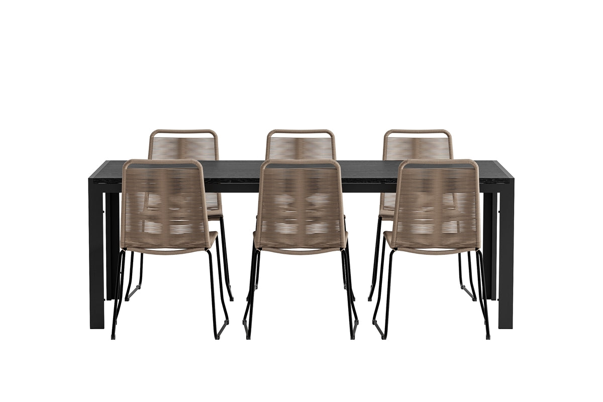 Venture Design Lindos & Mirko Matstolar 2-pack Brun + Rektangulära Matbord 205 x 90 Svart