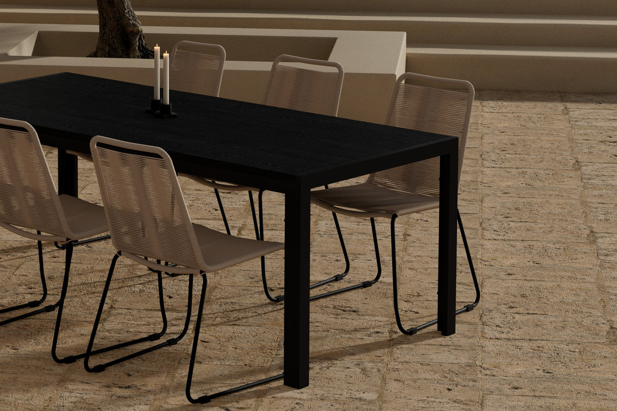 Venture Design Lindos & Mirko Matstolar 2-pack Brun + Rektangulära Matbord 205 x 90 Svart