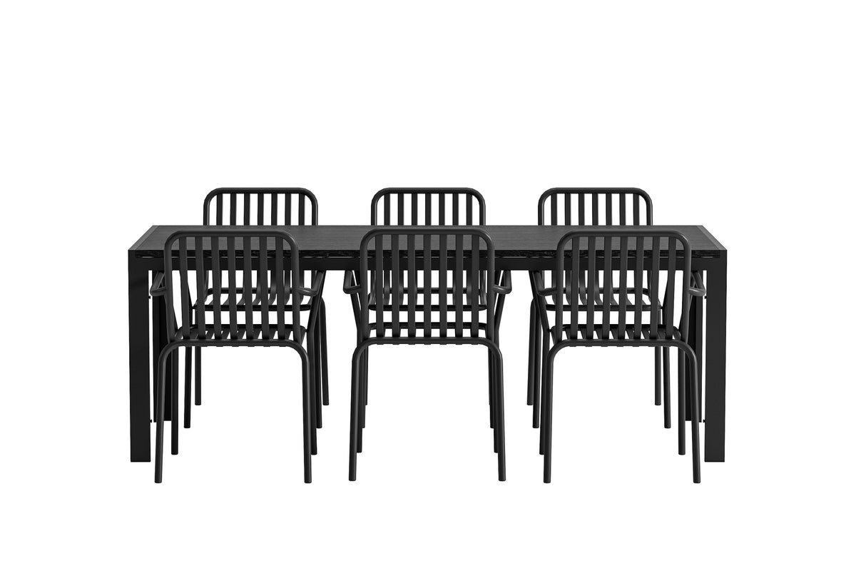 Venture Design Peking & Mirko Matstolar 2-pack Svart + Rektangulära Matbord 205 x 90 Svart