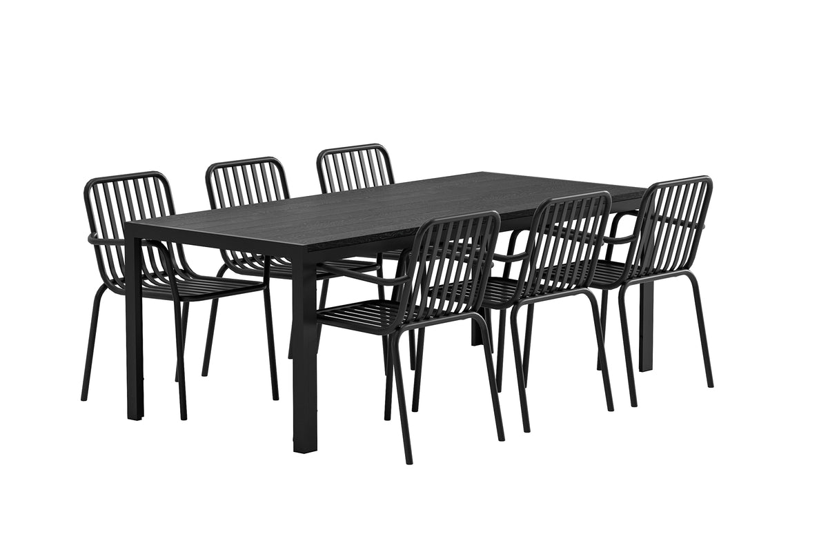 Venture Design Peking & Mirko Matstolar 2-pack Svart + Rektangulära Matbord 205 x 90 Svart