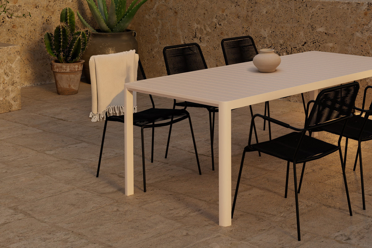 Venture Design Lindos & Giardini Matstolar 2-pack Svart + Rektangulära Matbord 200 x 90 Beige