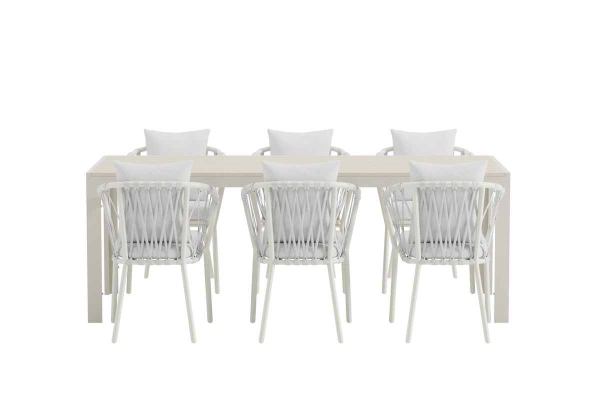 Venture Design Mirko & Linos Rektangulära Matbord 205 x 90 Beige + Matstolar 2-pack Vit