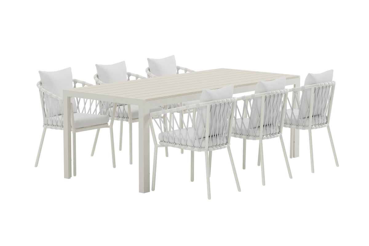 Venture Design Mirko & Linos Rektangulära Matbord 205 x 90 Beige + Matstolar 2-pack Vit