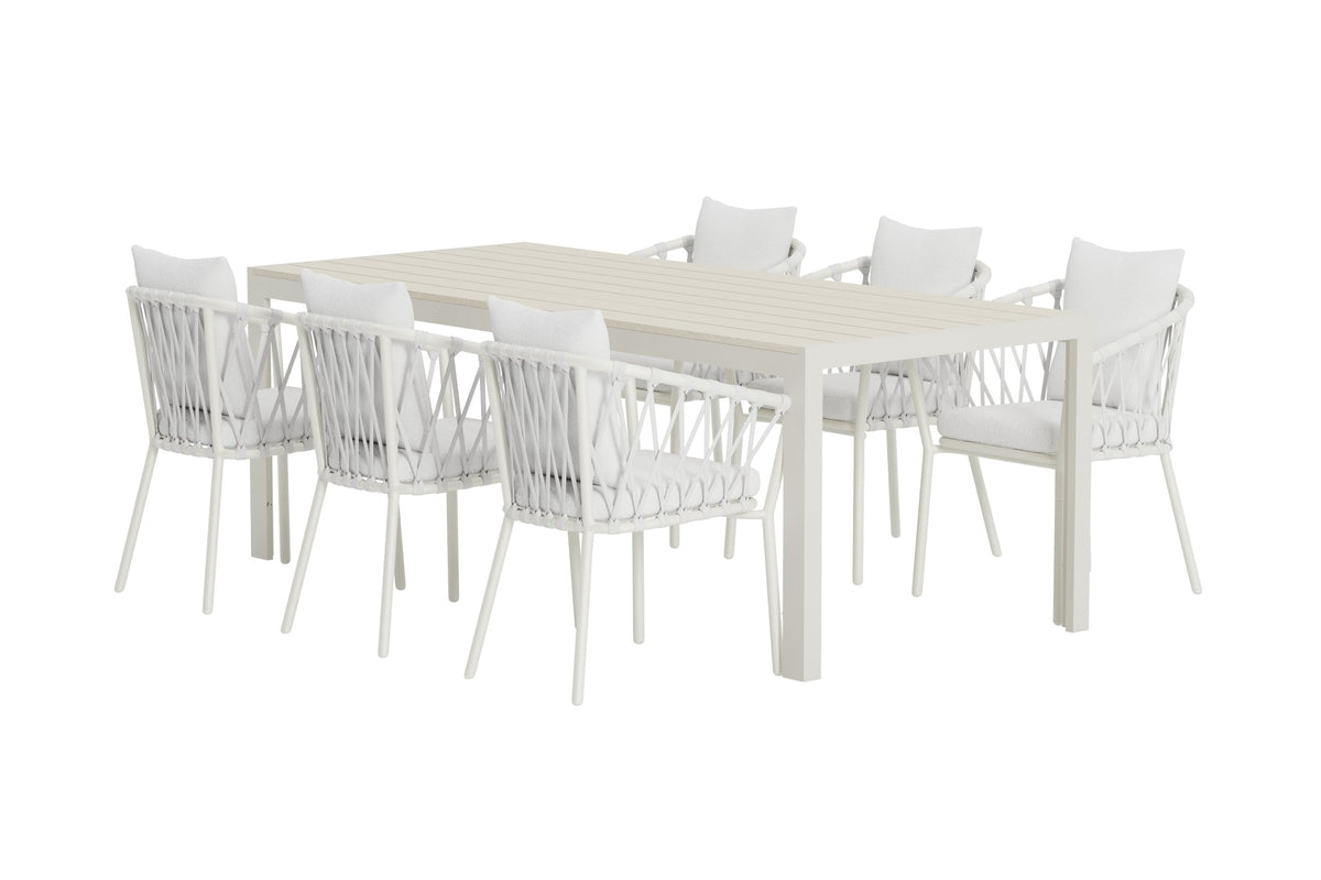 Venture Design Mirko & Linos Rektangulära Matbord 205 x 90 Beige + Matstolar 2-pack Vit