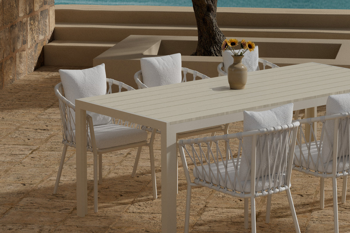 Venture Design Mirko & Linos Rektangulära Matbord 205 x 90 Beige + Matstolar 2-pack Vit