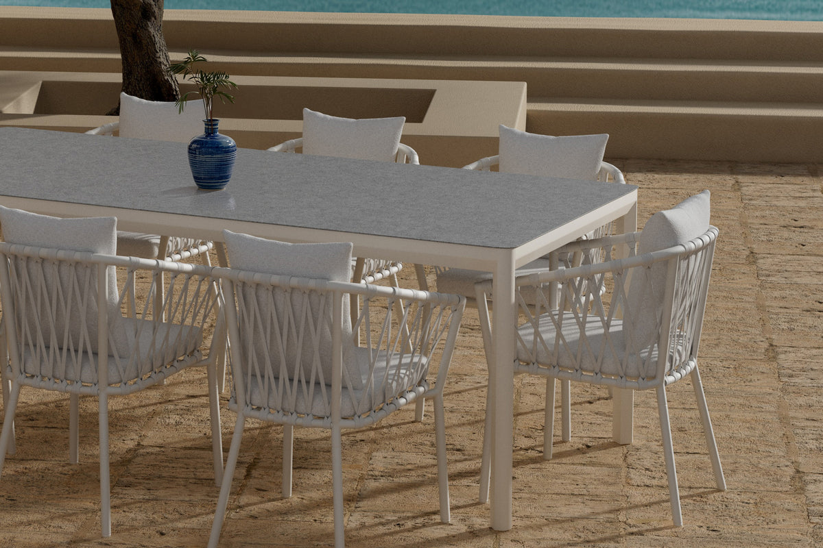 Venture Design Linos & Lino Matstolar 2-pack Vit + Rektangulära Matbord 220 x 100 Beige