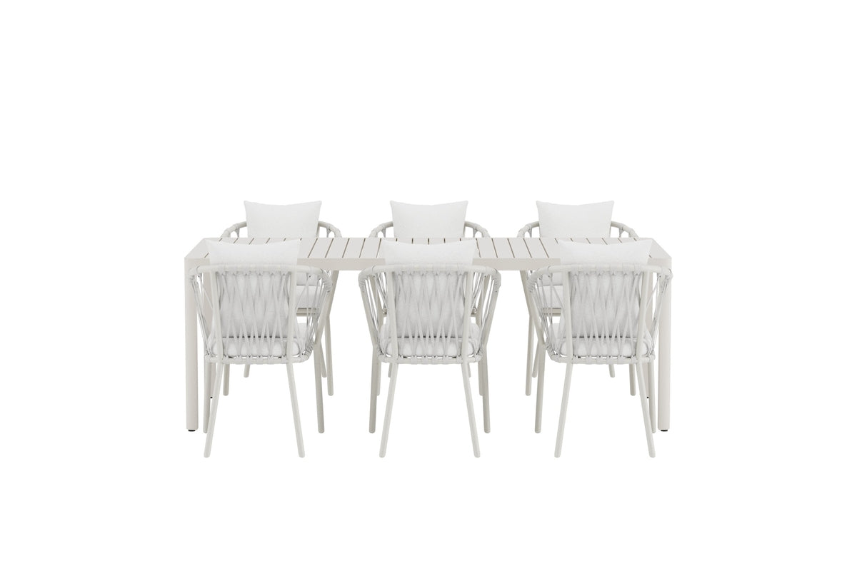 Venture Design Giardini & Linos Rektangulära Matbord 200 x 90 Beige + Matstolar 2-pack Vit